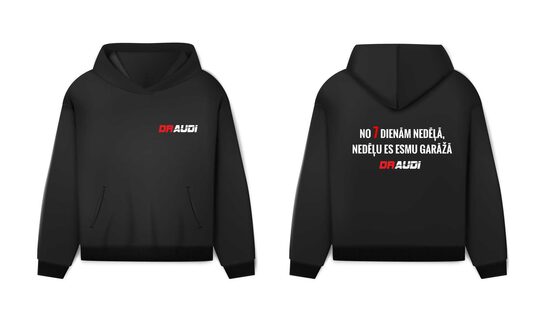 HOODIE DR.AUDI "NO 7 DIENĀM NEDĒĻĀ, NEDĒĻU ES ESMU GARĀŽĀ"